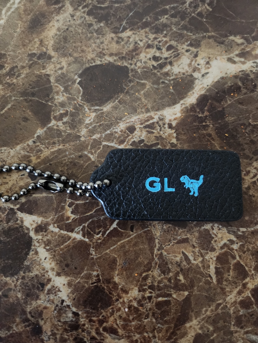 Coach Black Leather Tag with Teal 'GL' and Rexy Logo GUC - Picture 2 of 7